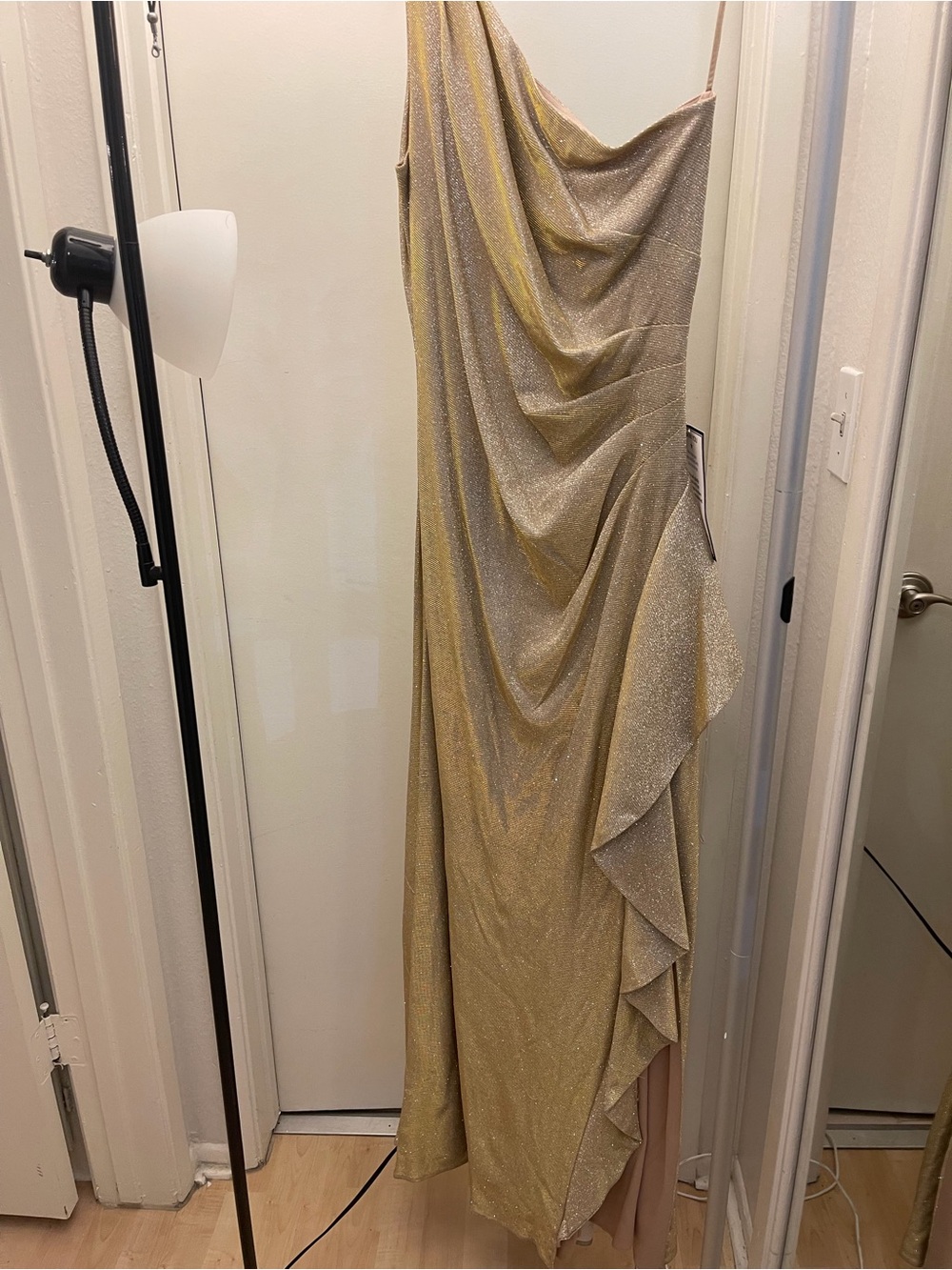 Gold One-Shoulder Ruffle Evening Dress - Picture 2 of 2